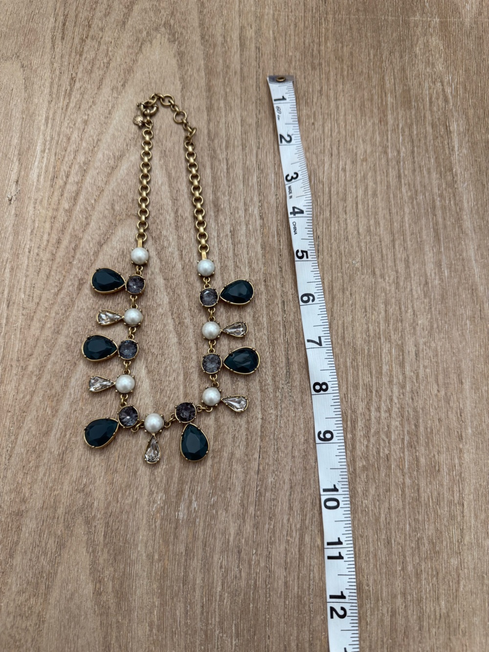 J.Crew Statement Necklace with Dark Green Tear-Drop Stones & Pearls - Picture 5 of 7